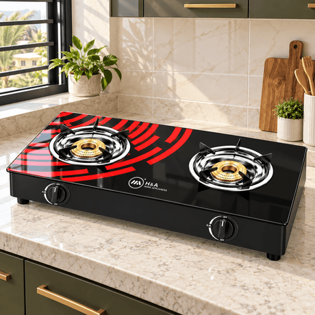 Supply Master H&A 2-Burner Glass-Top Tabletop Gas Stove with Dual Rotary Controls - H&A-GG8112