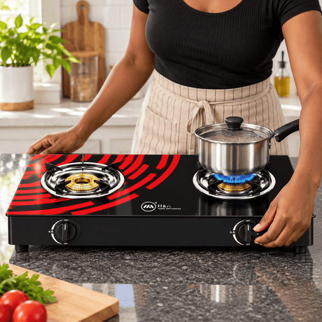 Supply Master H&A 2-Burner Glass-Top Tabletop Gas Stove with Dual Rotary Controls - H&A-GG8112
