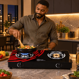 Supply Master H&A 2-Burner Glass-Top Tabletop Gas Stove with Dual Rotary Controls - H&A-GG8112