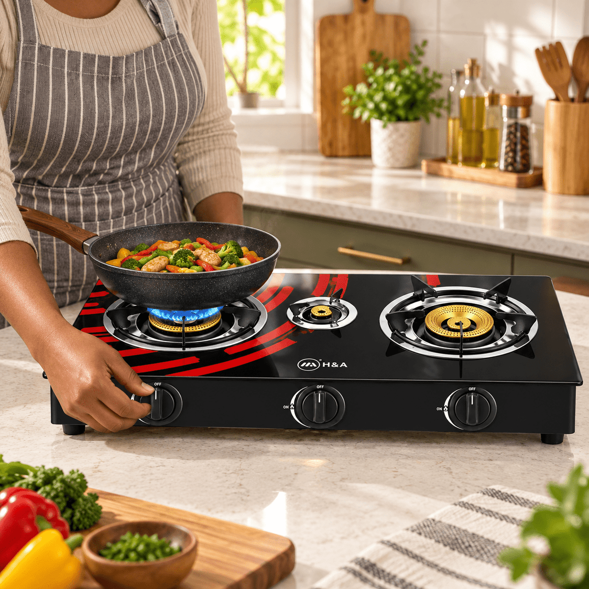 Supply Master H&A 3-Burner Glass-Top Tabletop Gas Stove - H&A-GG8003