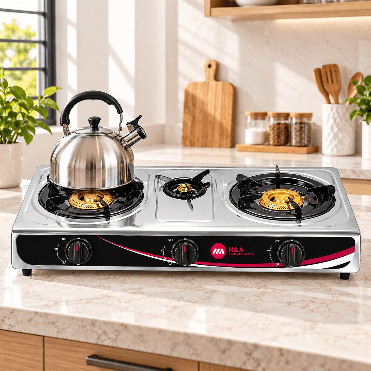 Supply Master H&A 3-Burner Stainless Steel Tabletop Gas Stove - H&A-SG7123