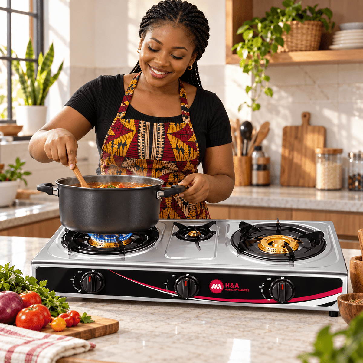 Supply Master H&A 3-Burner Stainless Steel Tabletop Gas Stove - H&A-SG7123