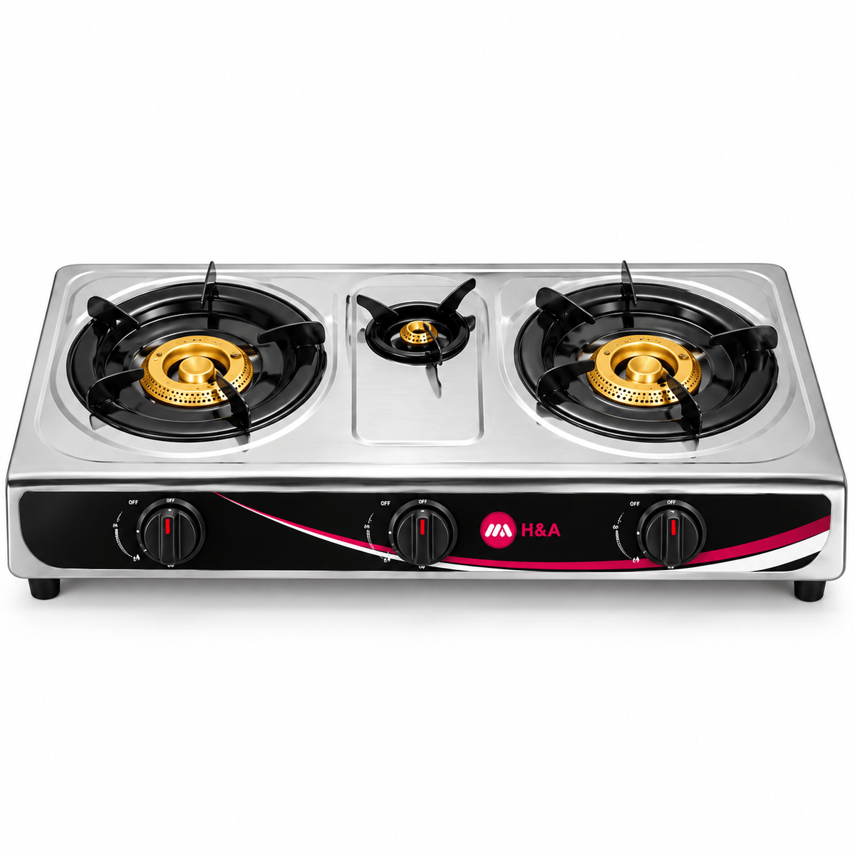 Supply Master H&A 3-Burner Stainless Steel Tabletop Gas Stove - H&A-SG7123