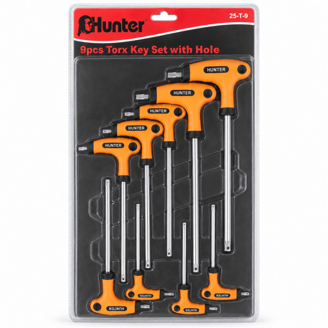 Supply Master Hunter 9-Piece Long Torx Key Set T10–T50 with Orange Handle Grip - TROX-HK9