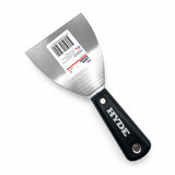 Hyde surface scraper with black plastic handle and flat metal blade on a white background