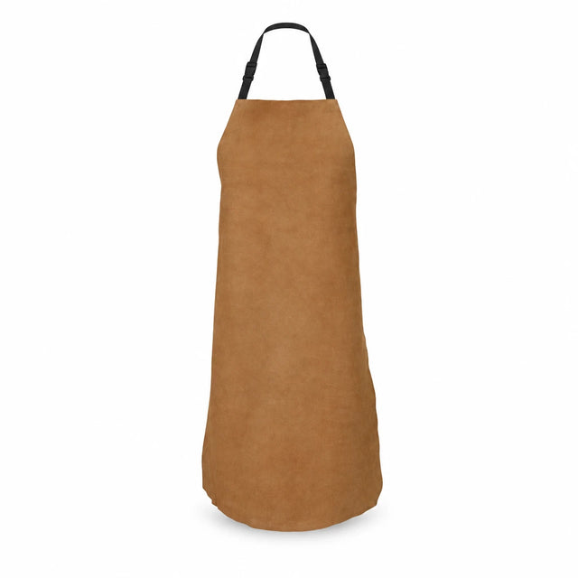Irona IRO-550 brown 60 by 90 centimetre leather welding apron with adjustable neck straps on a white background