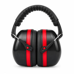 Irona IRO-400-E black and red adjustable over-ear safety earmuff on a white background.