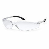 Irona IRO-215-C clear wraparound safety goggles with transparent lens and black rubberized temple tips on white background