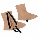 Irona IRO-570 tan leather welding leggings with black straps and buckles on a white background