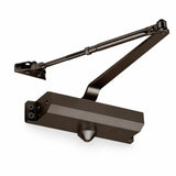 Brown Irona Model 200 surface-mounted automatic door closer with articulated arm on white background
