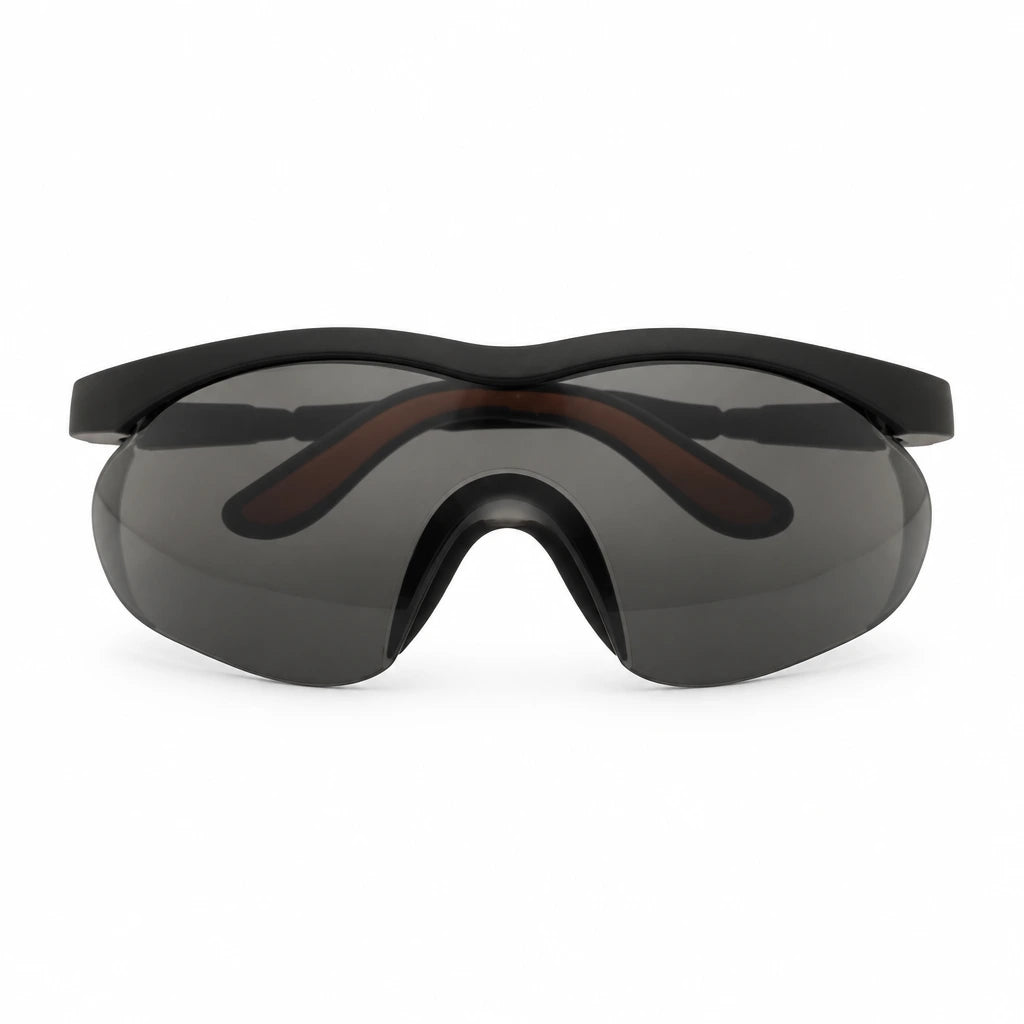 Irona IRO-220-G wraparound safety goggles with dark curved lens on a white background