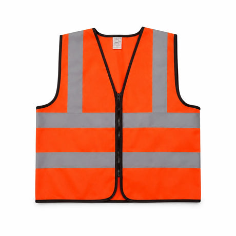 Orange Irona XL high-visibility reflective safety vest with front zipper and grey reflective strips on white background
