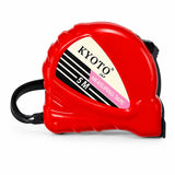Kyoto red 5M plastic retractable metric tape measure with black wrist strap on white background