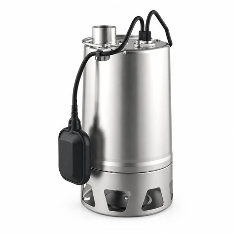 LuckyPro SSV550 stainless steel submersible sewage pump with external float switch on white background