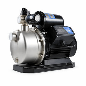 LuckyPro SMP680C 0.9HP stainless steel multistage water pump on a white background with black motor and automatic control unit