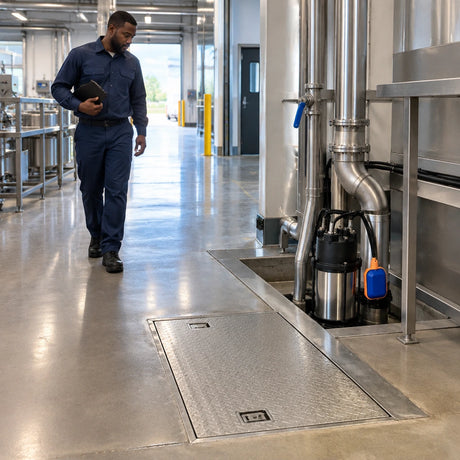 Secured industrial drainage service area left clean and ready after a LuckyPro sewage pump completes wastewater transfer