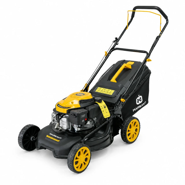 Marsant RMP46Q-V145 144cc gasoline push lawn mower with rear grass collector on white background