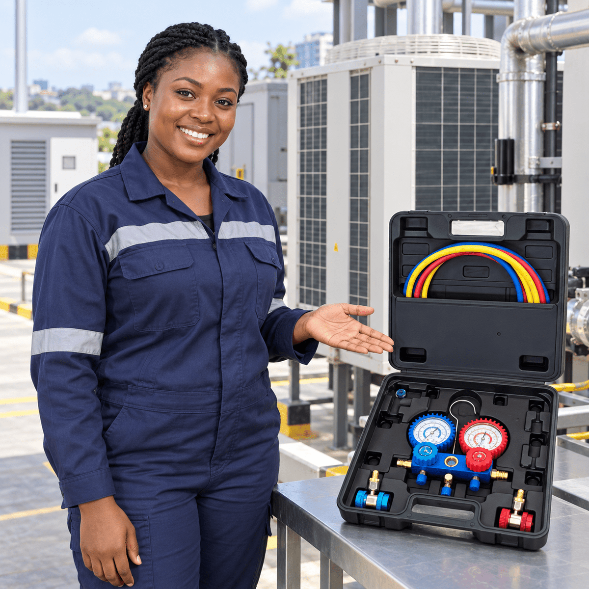Supply Master Tera HVAC Manifold Gauge Set with Charging Hoses & Quick Couplers - H36060801