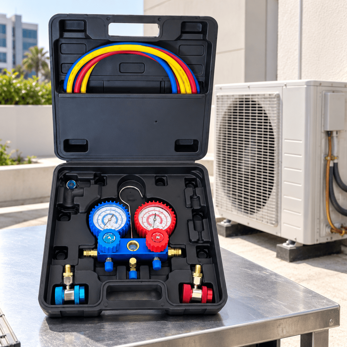 Supply Master Tera HVAC Manifold Gauge Set with Charging Hoses & Quick Couplers - H36060801