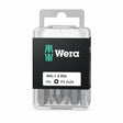 Wera 10-piece PZ2 x 25 mm screwdriver bit set in clear branded storage case on white background