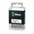 Wera 10-piece PZ3 25 mm screwdriver bit set in transparent handled storage case with branded sleeve on white background