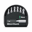 Wera Mini-Check six-piece Pozidriv screwdriver bit set with bit holder in black case on a white background