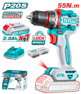 Total 20V Compact Brushless Cordless Drill Kit with 55Nm Maximum Torque - TDLI205582