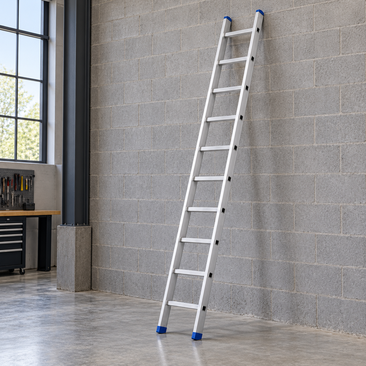 Wadfow 10 Steps Straight Aluminium Ladder with 2.865m Extended Height & 150kg Max Load - WLD6H10
