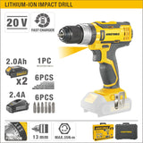 Uyustools Lithium-Ion Cordless Hammer Impact Drill 20V With 2 Pieces 2.0Ah Batteries - UY-ITL03-202