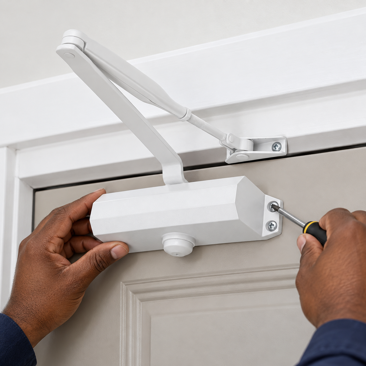 Irona Surface-Mounted Door Closer | Brown - White