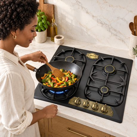 Kaiser Empire 60cm Gas Hob with 4 Gas Burners | Black Silver, Black & Ivory