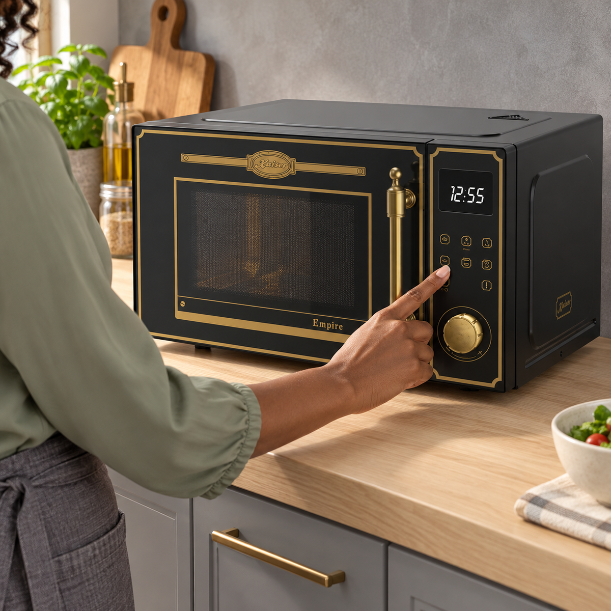 Kaiser Empire Freestanding Microwave Oven 900W | Bordeaux Red, Ivory & Black