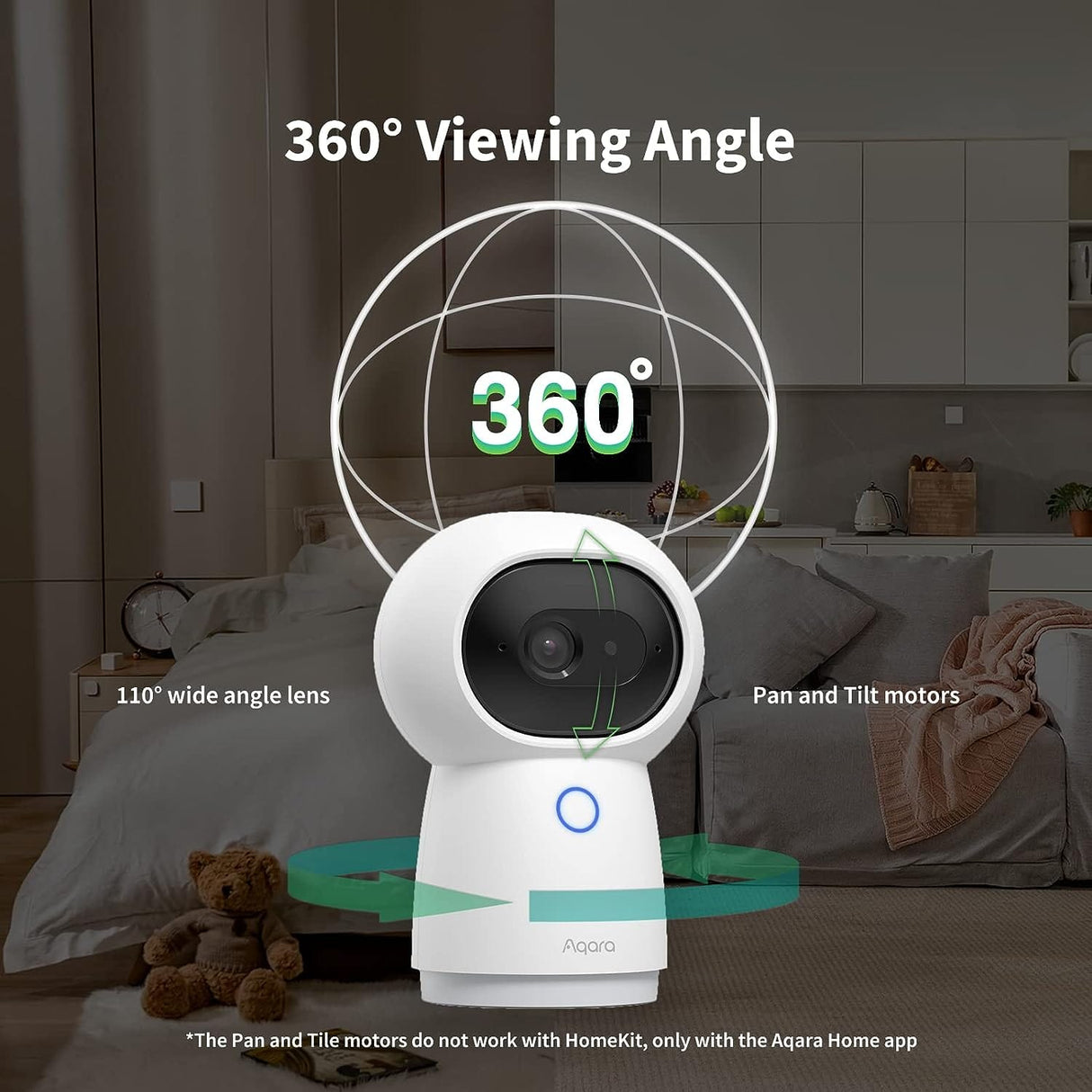 Aqara Smart Home Aqara 2K Security Indoor Camera Hub G3, AI Facial and Gesture Recognition, Infrared Remote Control, 360° Viewing Angle via Pan and Tilt