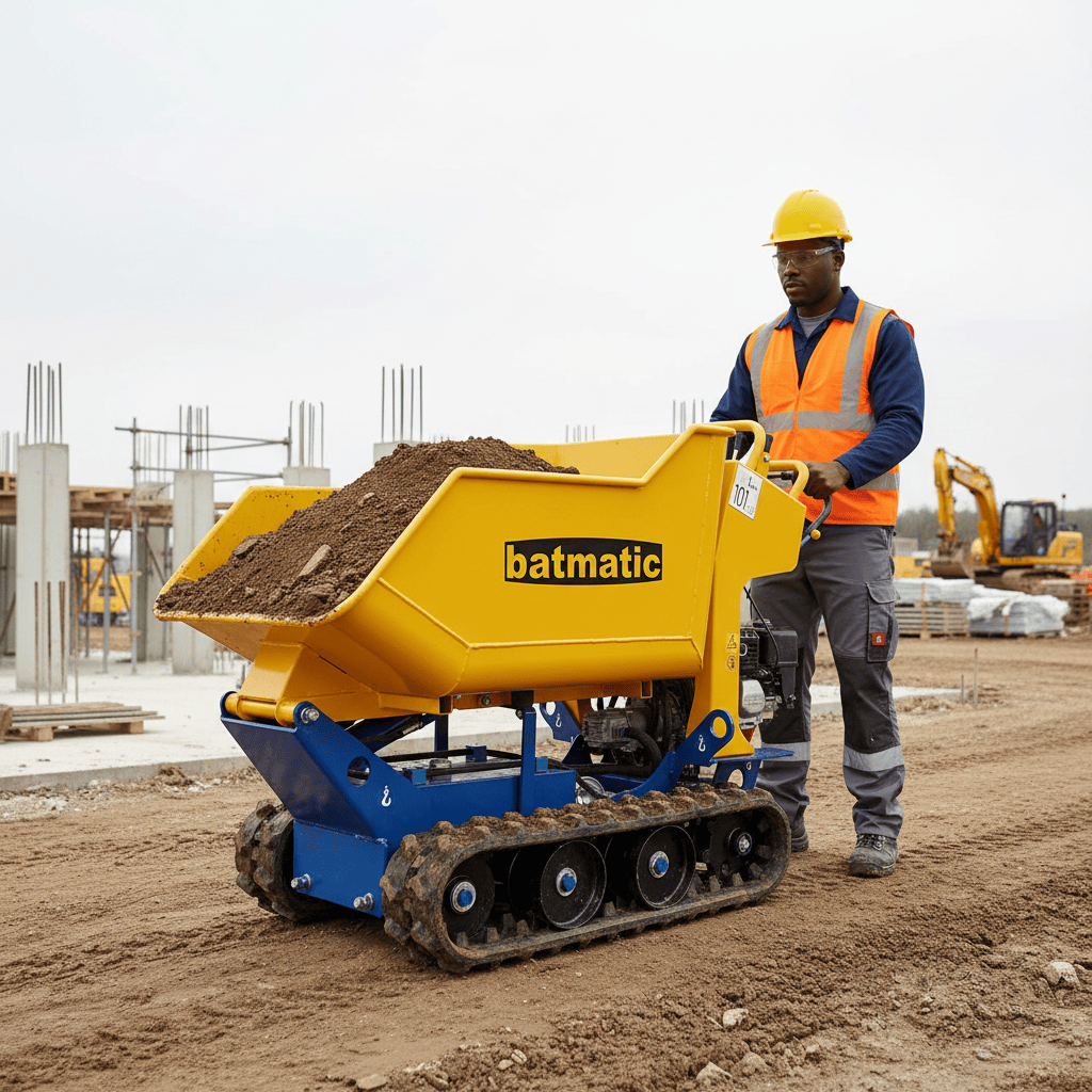 Batmatic Construction Equipment Batmatic 600kg Capacity Hydraulic Tracked Mini Dumper with Honda GX200 5.5HP Petrol Engine & Manual Start - PR600