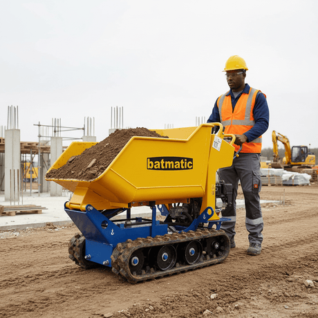 Batmatic Construction Equipment Batmatic 600kg Capacity Hydraulic Tracked Mini Dumper with Honda GX200 5.5HP Petrol Engine & Manual Start - PR600