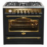 Black-and-brass Kaiser Empire range cooker on white