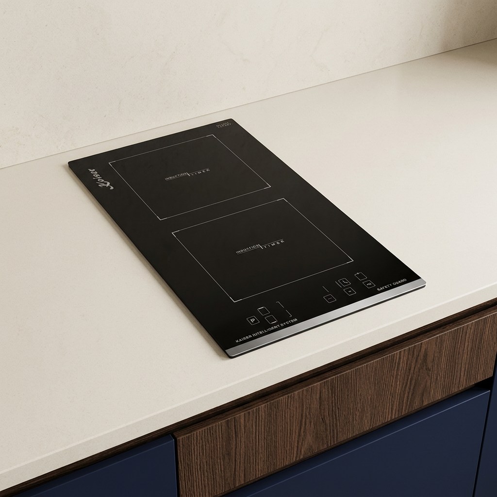 Black Domino induction hob installed in a walnut kitchen