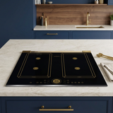 Black Kaiser Art Deco hob installed in a navy and walnut kitchen