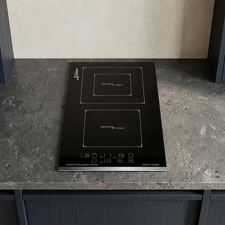 Black Kaiser ceramic hob installed in a compact kitchen