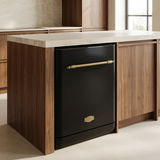 Black Kaiser dishwasher integrated into a walnut kitchen