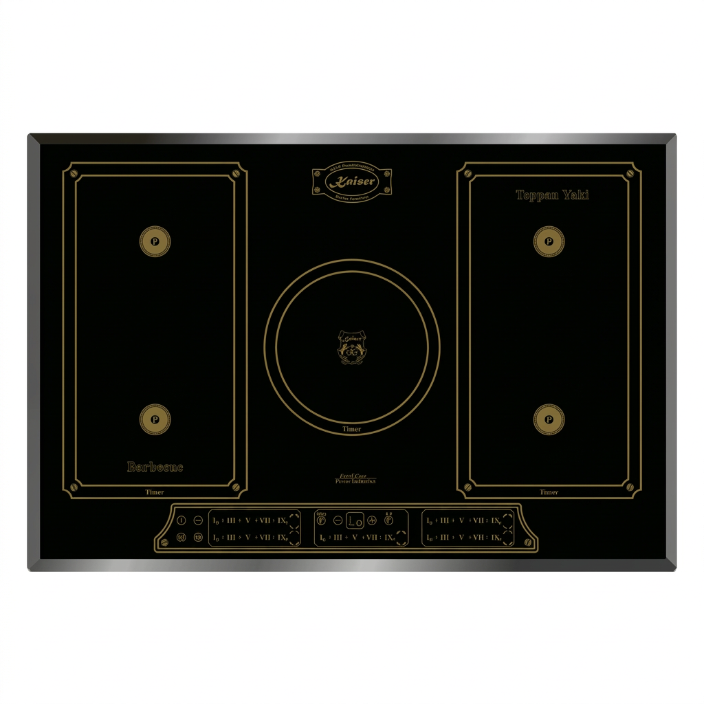 Black Kaiser Empire 77cm five-zone induction hob on white