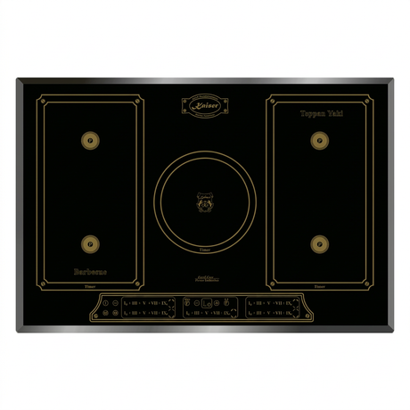 Black Kaiser Empire 77cm five-zone induction hob on white