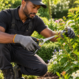 Black professional gardener using Coofix straight-blade pruning shears