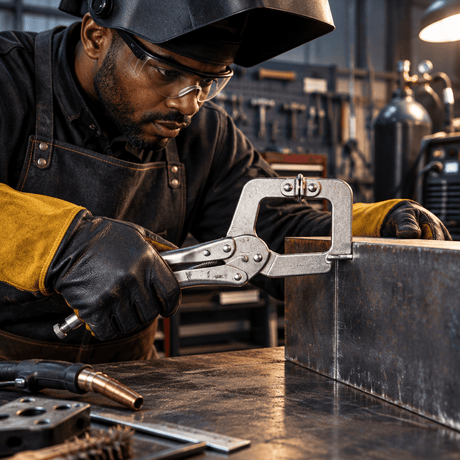Black professional metalworker using the Coofix locking C-clamp