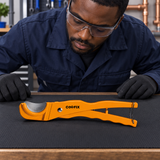 Black professional technician assessing the Coofix PVC pipe cutter