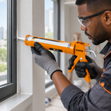 Black professional technician correctly using the solid-frame Coofix caulking gun