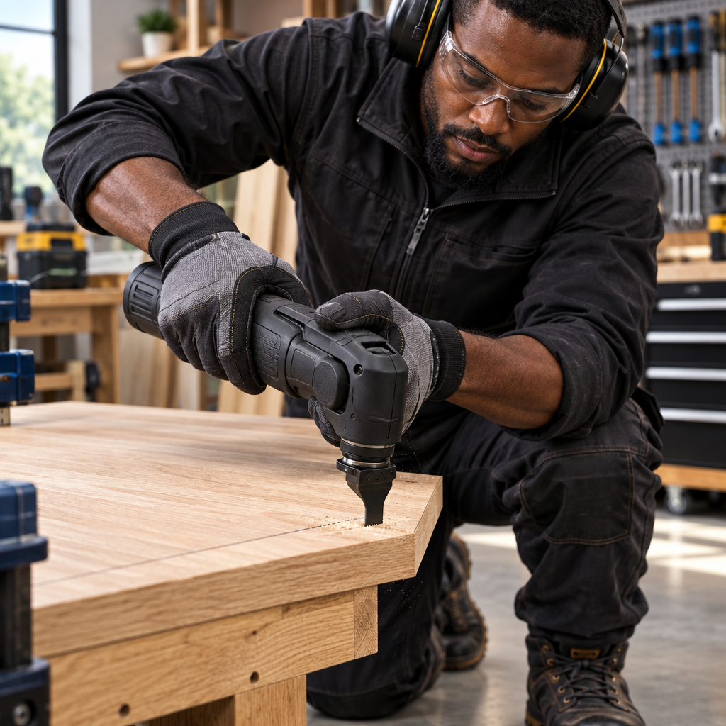 Black professional technician using a narrow oscillating blade