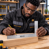 Black professional technician using the Coofix aluminium-steel angle square