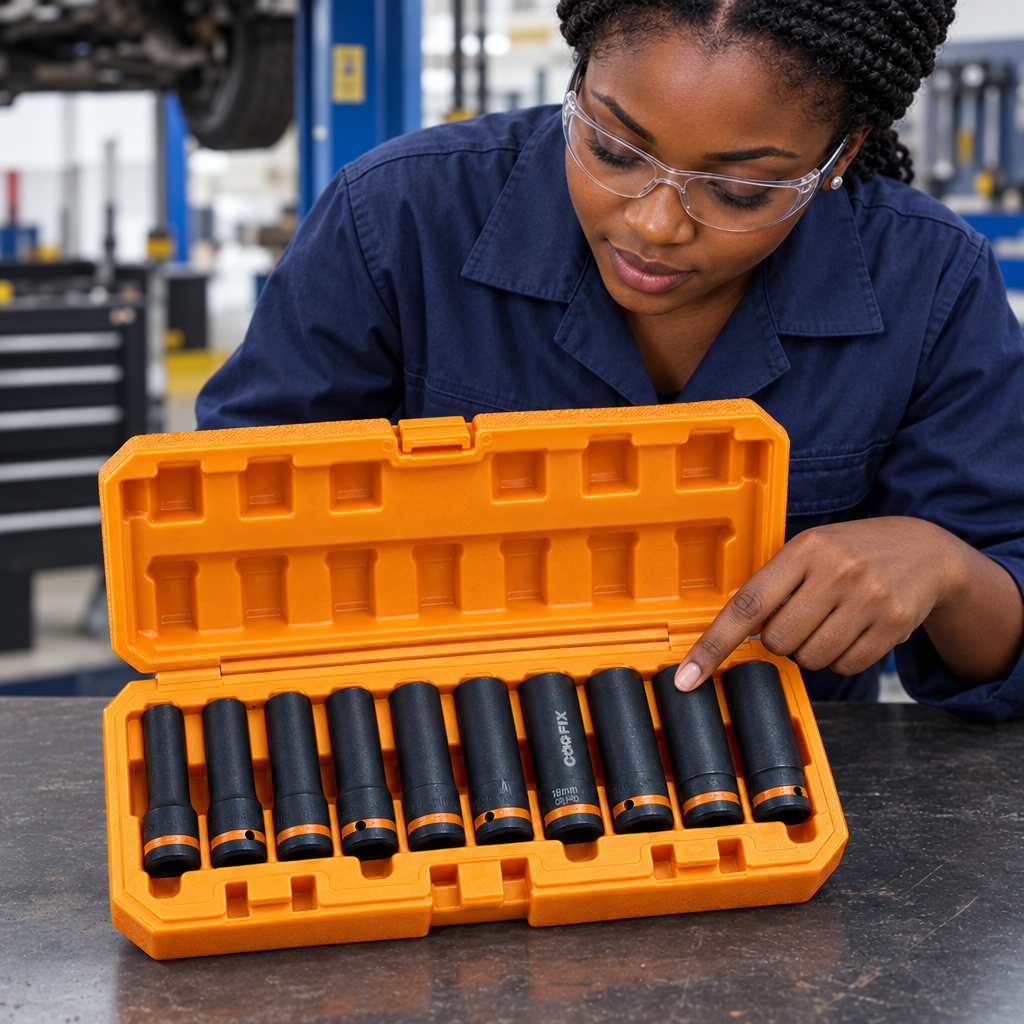 Black technician checking the Coofix deep impact sockets