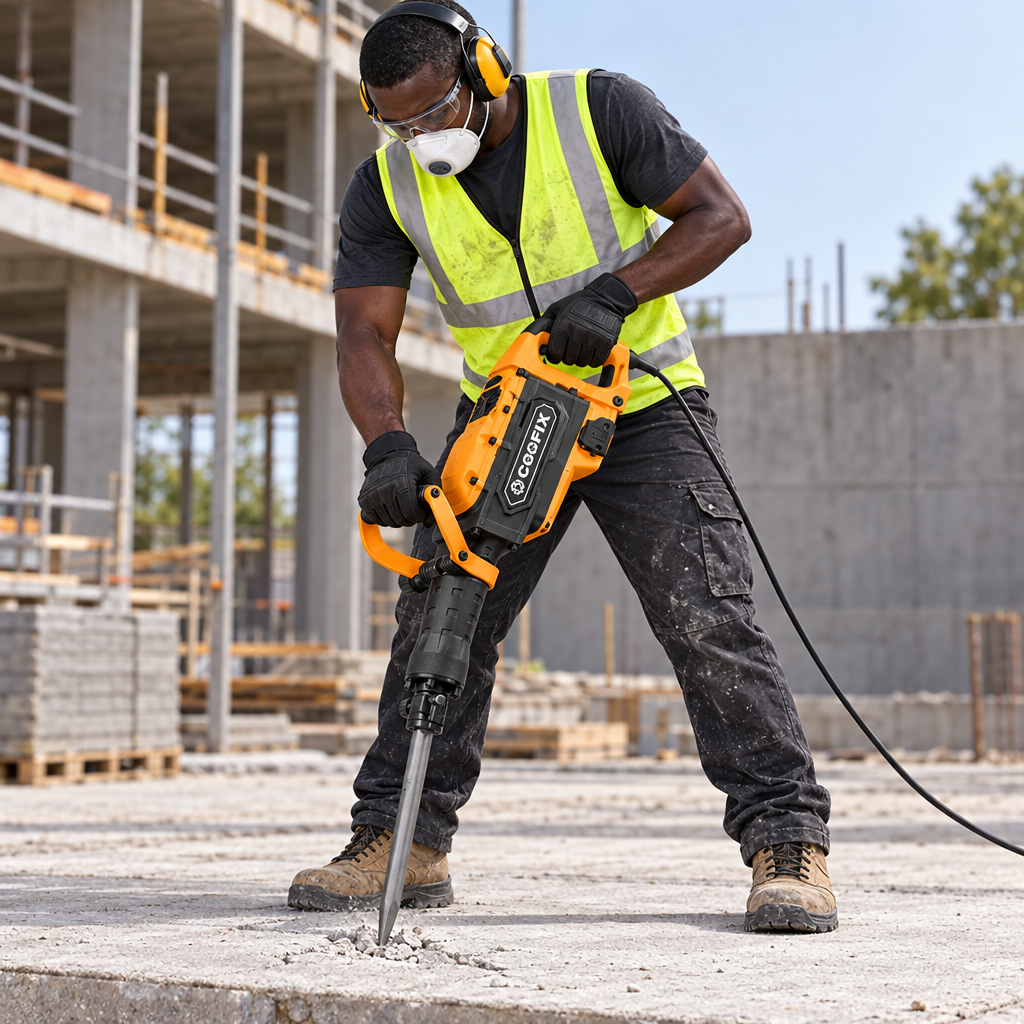 Black technician using the Coofix demolition hammer